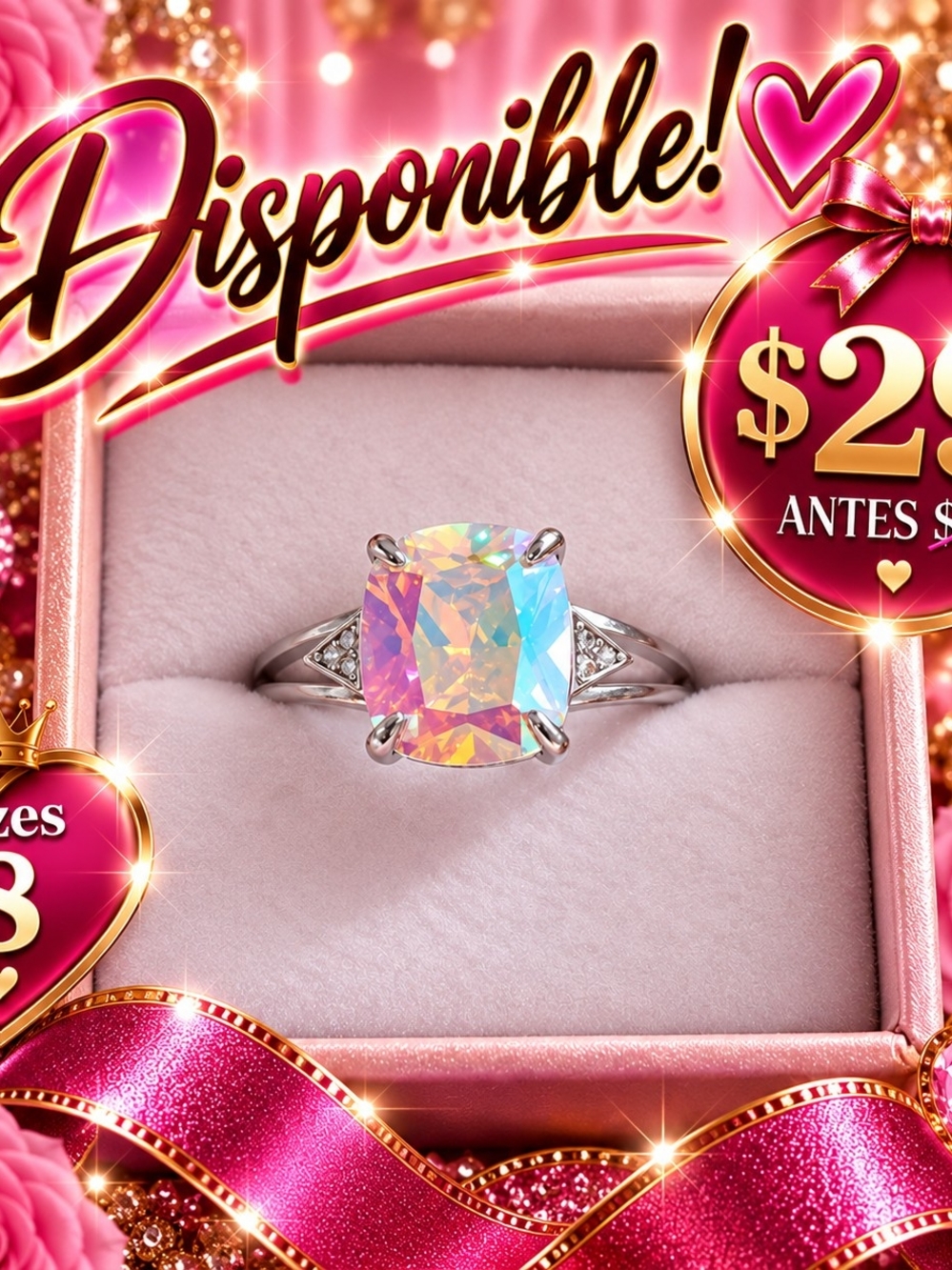 Aurora Opal Cushion-Cut Ring - Pink Multi (Unbranded)